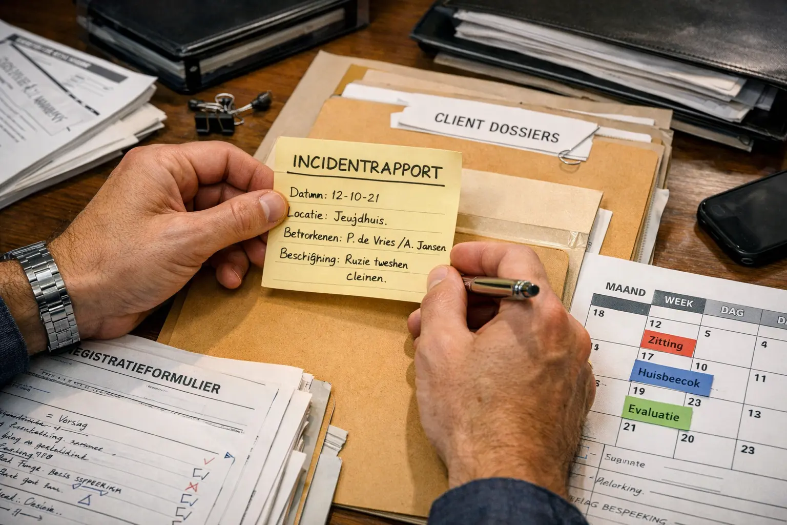 Notities en kalender op bureau